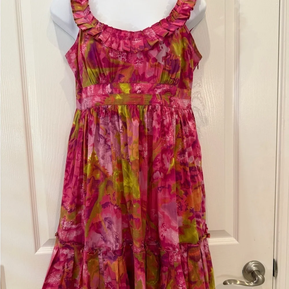 Floral Pink and Green Fit and Flare Sundress 6P